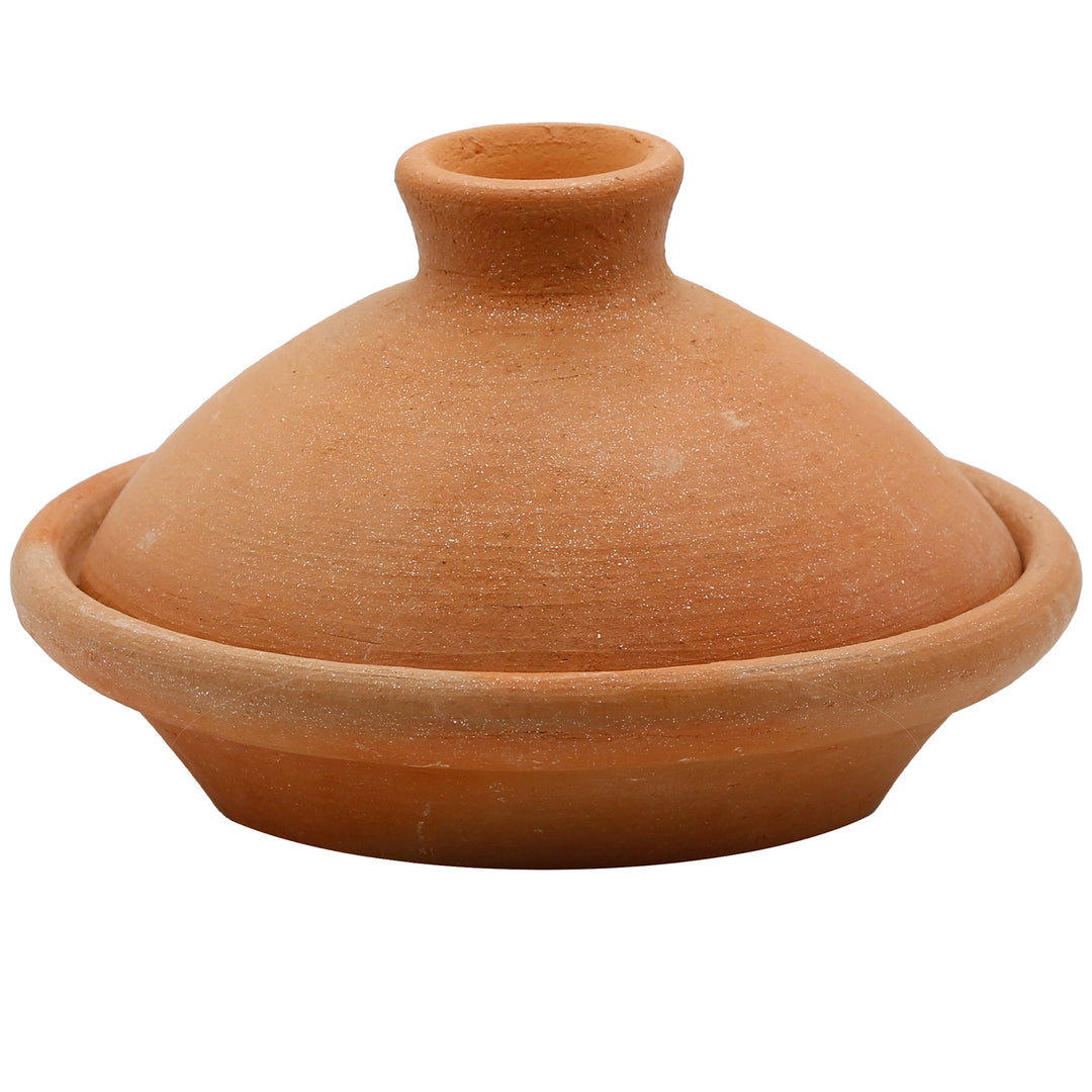 Kleine Tajine aus Marokko 20 cm, naturbelassen und unglasiert aus traditionellem Ton