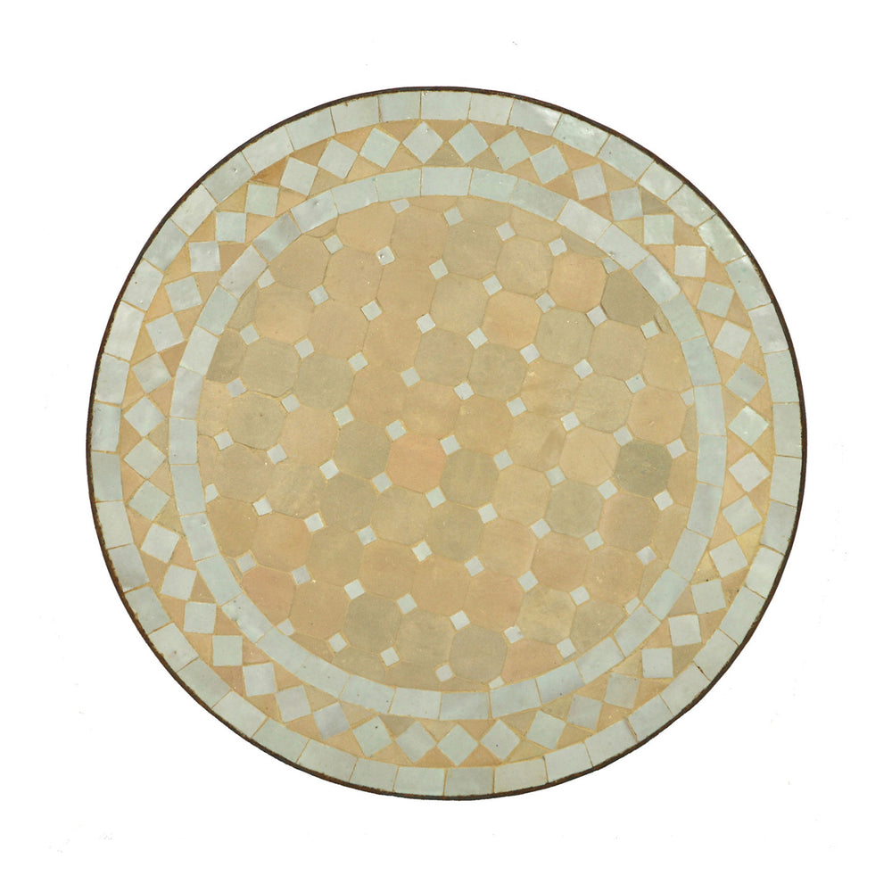 Tisch mit Mosaik rund 45 cm, Weiß-Terracotta für Balkon, Terrasse oder Wohnzimmer