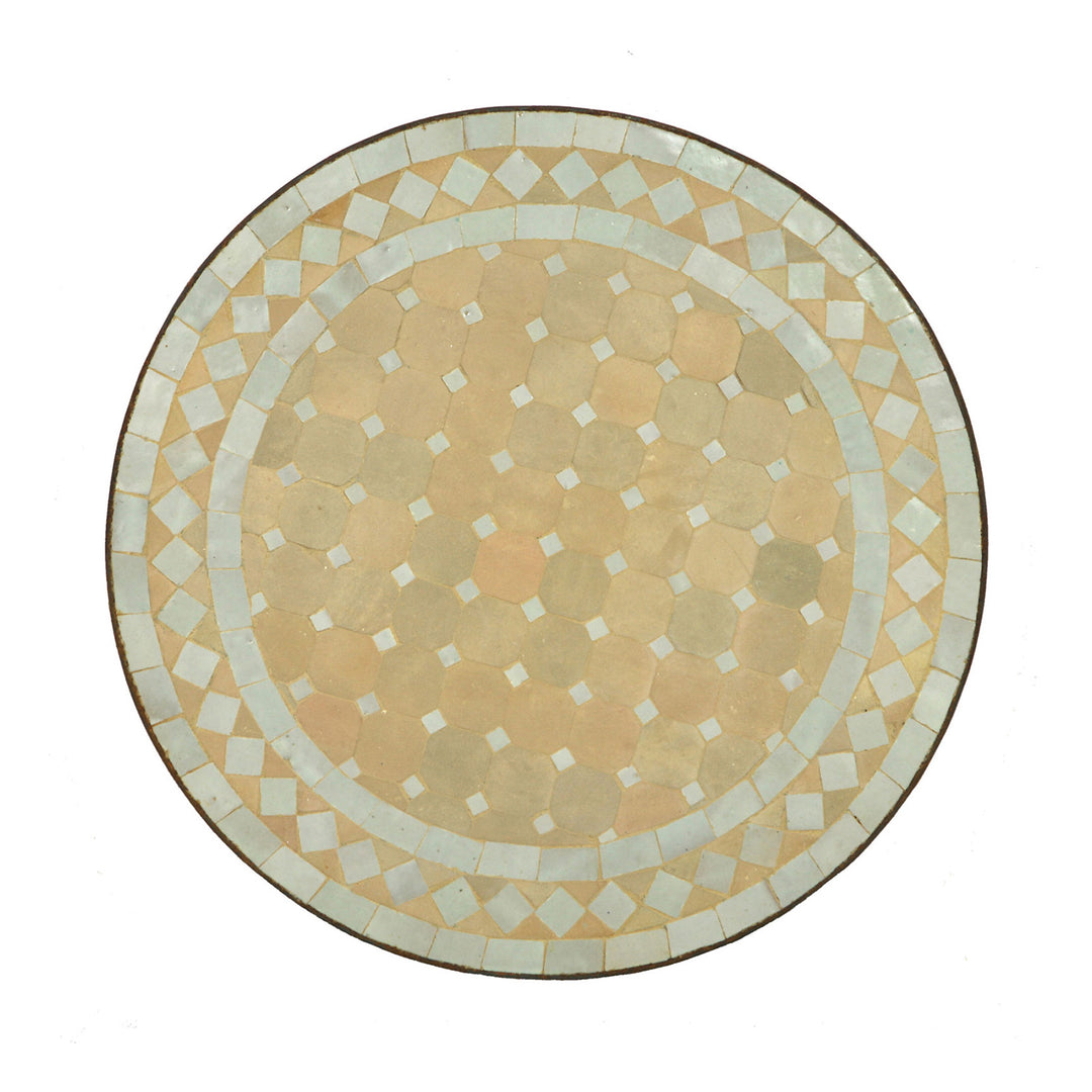 Tisch mit Mosaik rund 45 cm, Weiß-Terracotta für Balkon, Terrasse oder Wohnzimmer