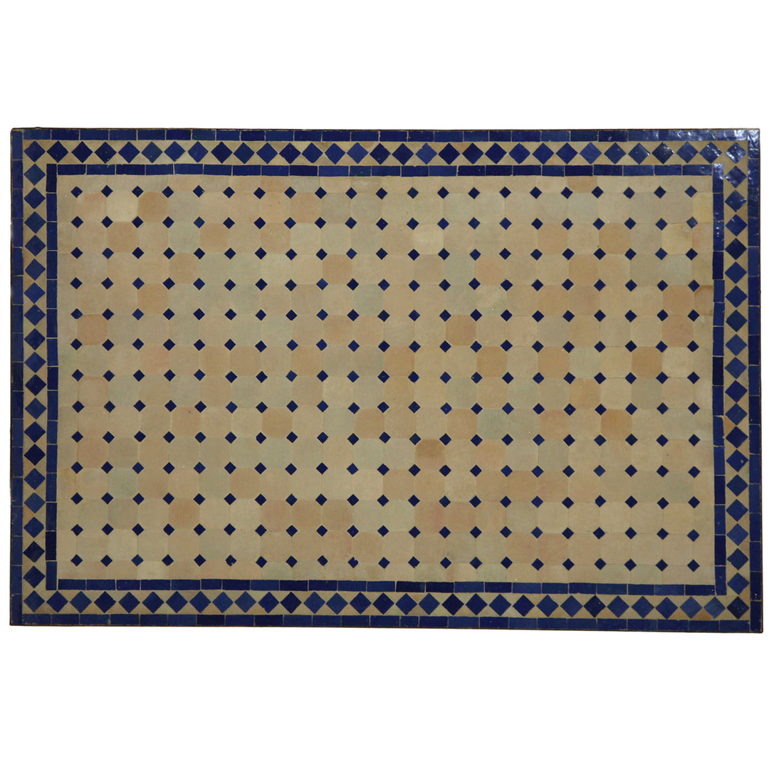 Gartentisch Mosaiktisch 120x80 cm mit Zellige-Fliesen in Blau-Terracotta – handgefertigt