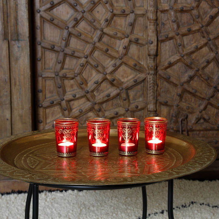 Teelichtglas Rot Gold 6er Set