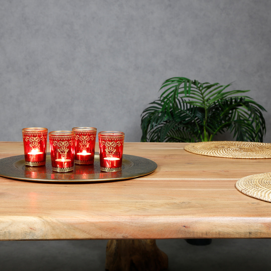 Teelichtglas Rot Gold 6er Set