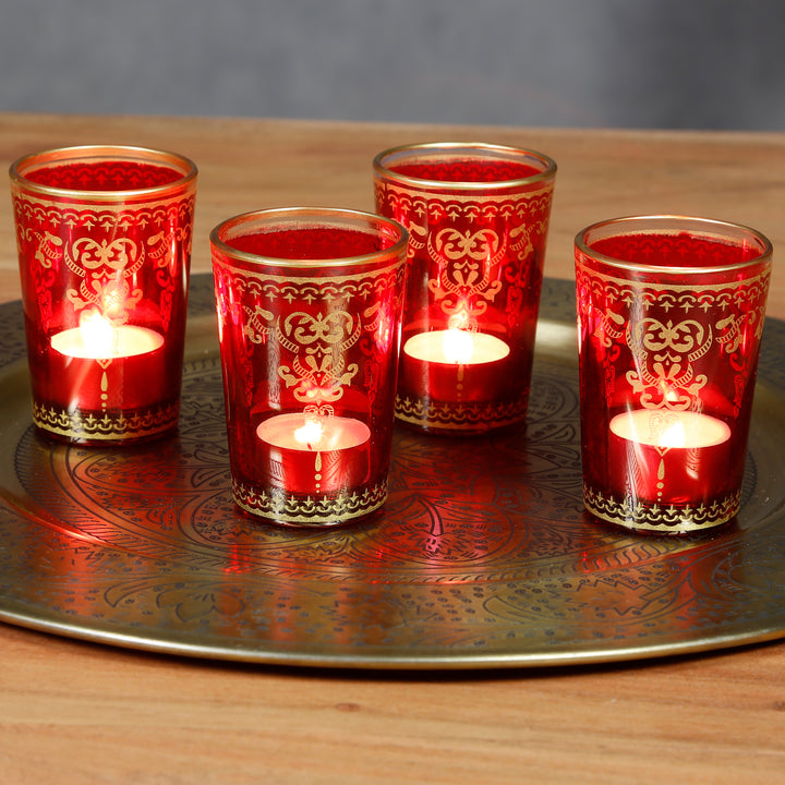 Teelichtglas Rot Gold 6er Set