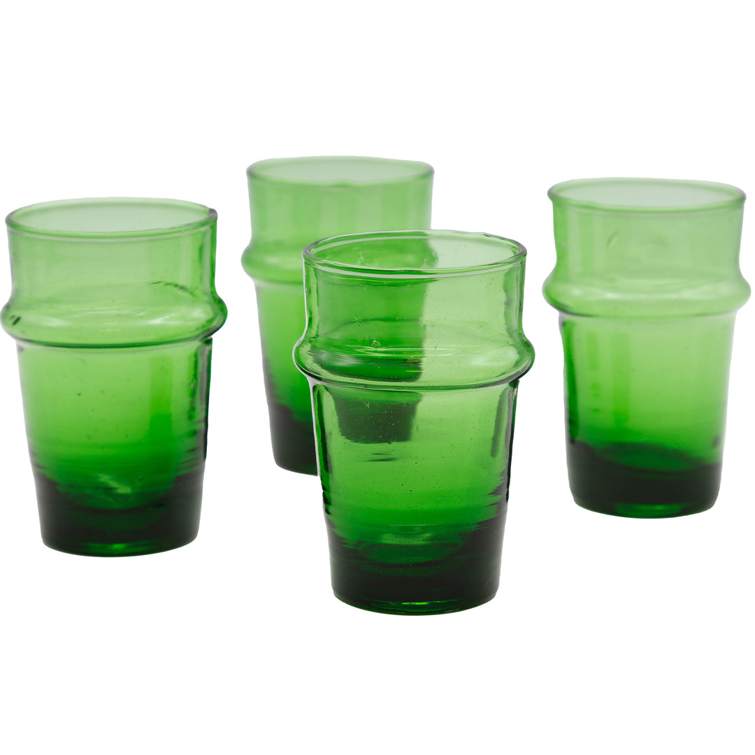 Cappuccino Gläser Set in grünem Glas, 4-teilig und mundgeblasen mit sichtbaren Einschlüssen