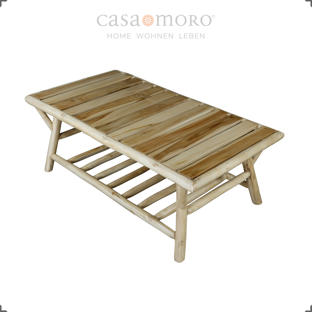 Rechteckiger Couchtisch Holz, entspannter Lounge Tisch für Balkon