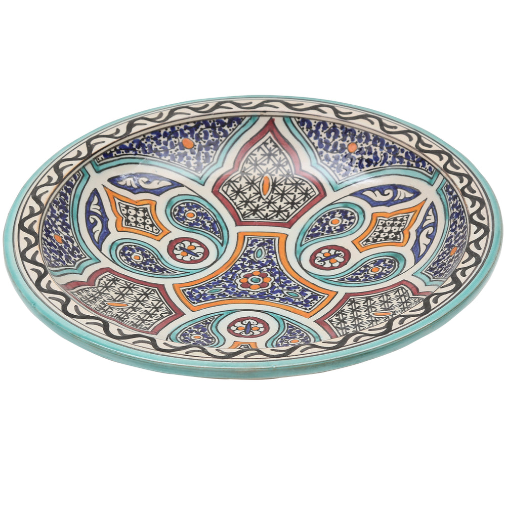 Handbemalte marokkanische Keramikschale mit floralen und geometrischen Ornamenten