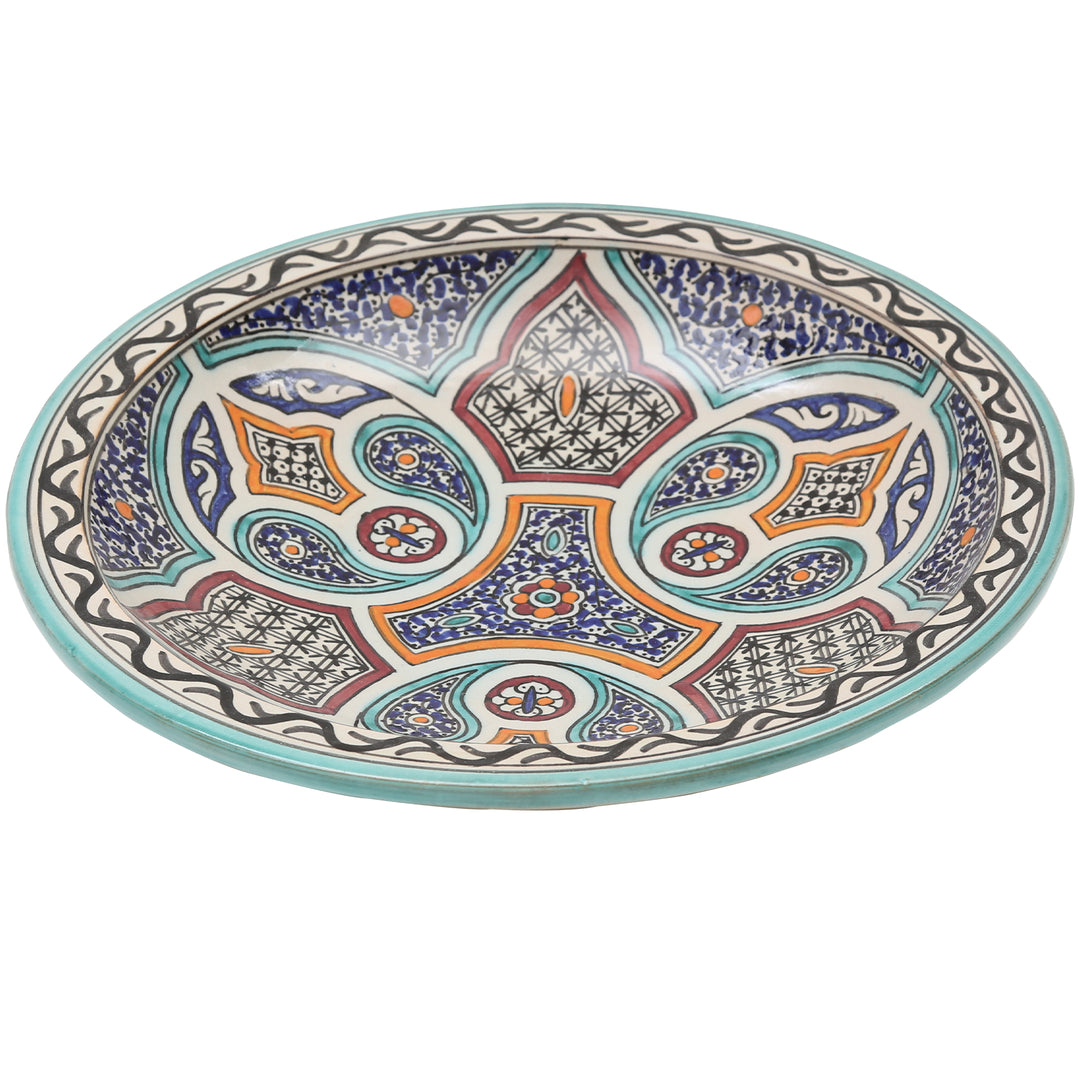 Handbemalte marokkanische Keramikschale mit floralen und geometrischen Ornamenten