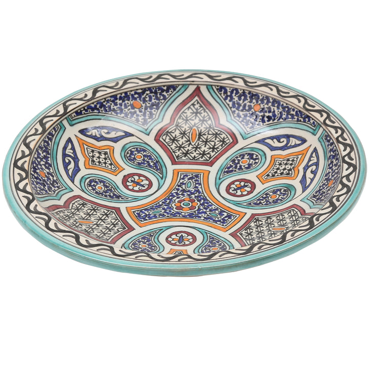 Handbemalte marokkanische Keramikschale mit floralen und geometrischen Ornamenten