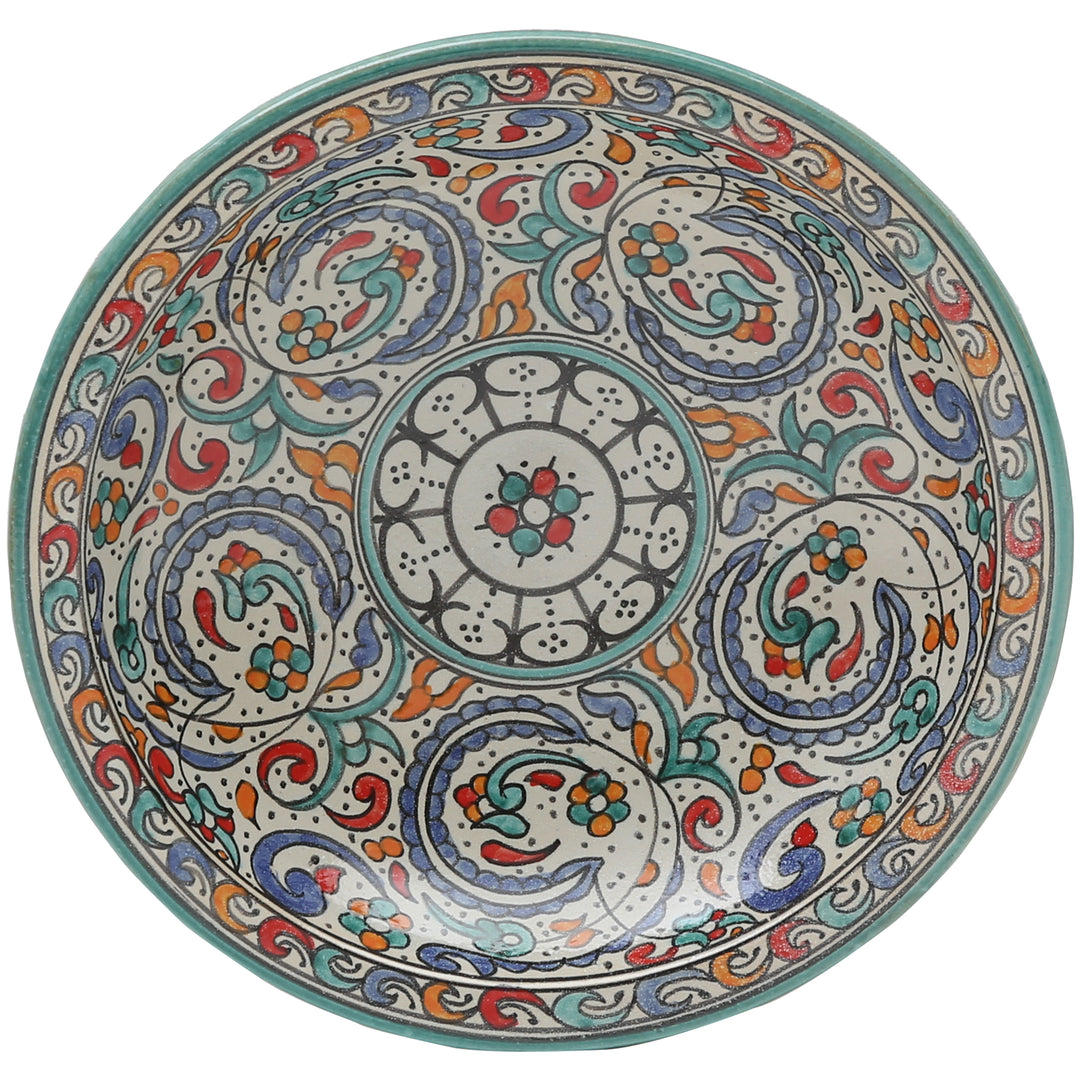 Handbemalte Keramikschale aus Fès mit buntem Blüten- und Rankenornament