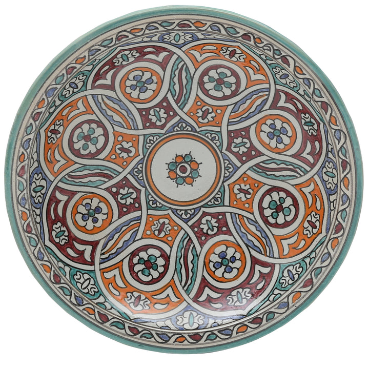 Marokkanische Keramikschale aus Fès mit buntem Flechtornament, Ø 35 cm