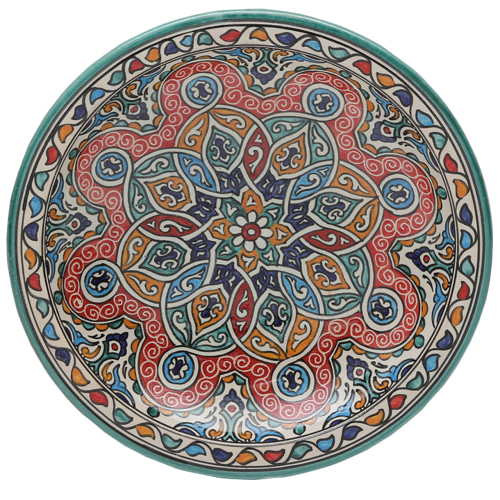 Große marokkanische Keramikschale aus Fès, handbemalt und glasiert, Ø 35 cm