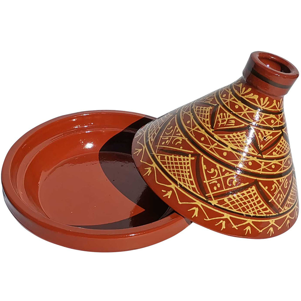 Glasierte marokkanische Tajine aus Ton mit Muster, traditioneller Kochtopf für Gewürz Rezepte