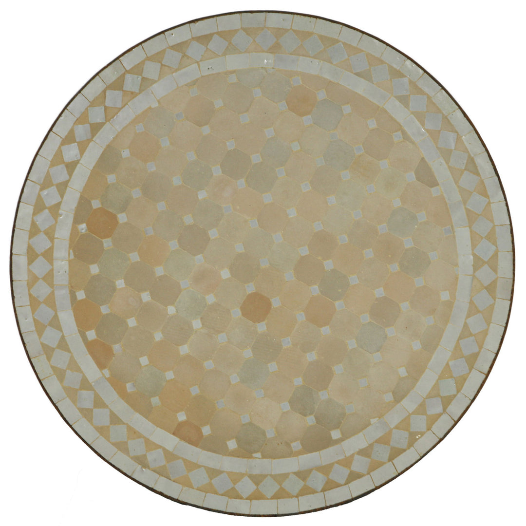Mosaik Bistrotisch Rund 70 cm Weiß/Raute