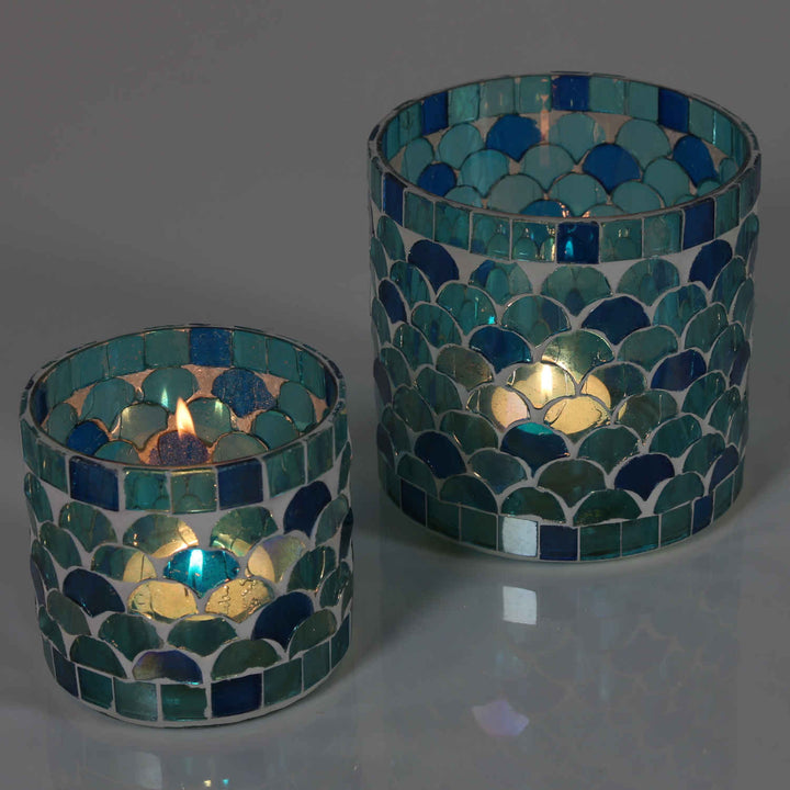 Marokkanisches Mosaik Windlicht Rayan Hellblau