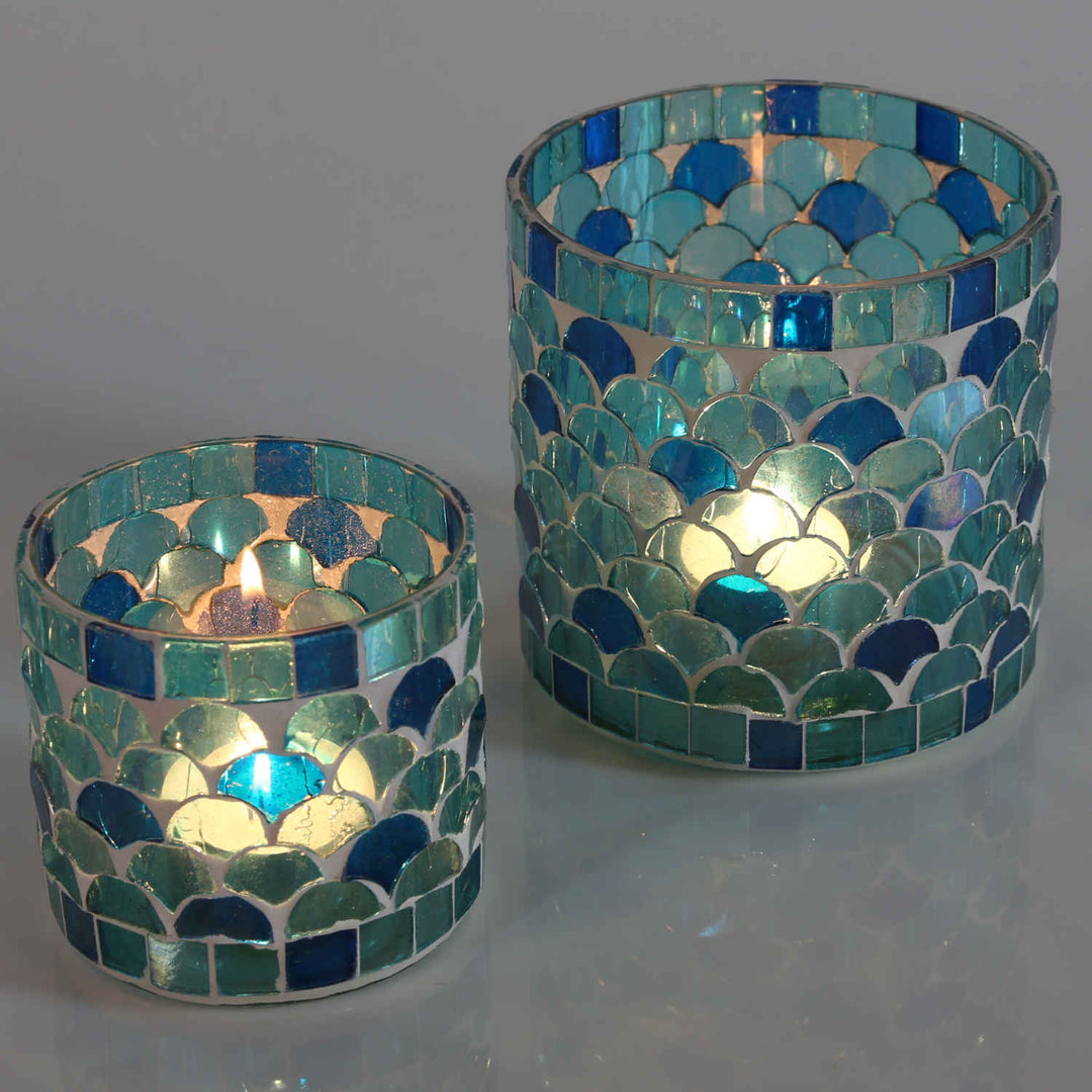 Orientalisches Mosaik Windlicht Athen Hellblau