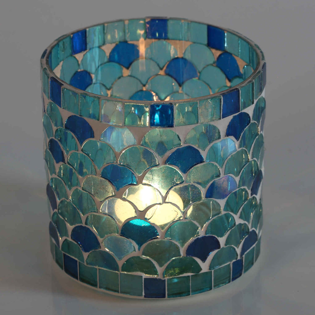 Marokkanisches Mosaik Windlicht Rayan Hellblau