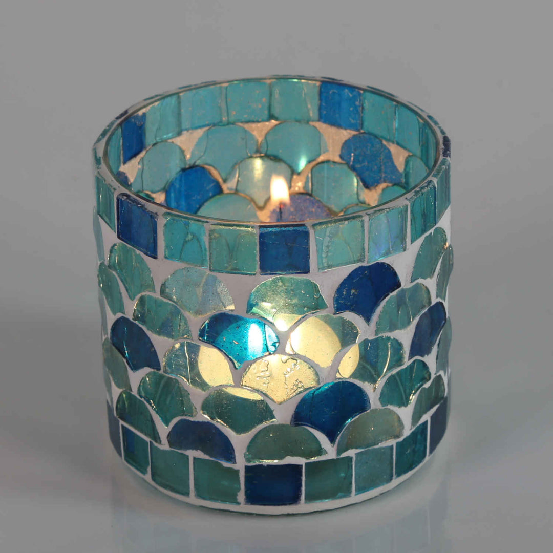 Marokkanisches Mosaik Windlicht Rayan Hellblau