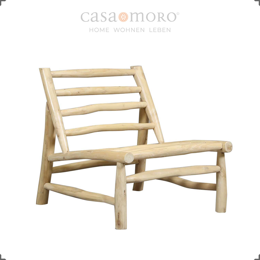 Handgefertigter Sessel Lounge Outdoor Indoor, naturbelassenes Teakholz verleiht warmen Charakter