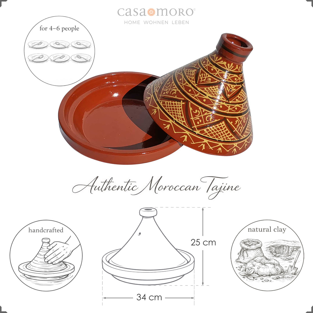 Glasierte marokkanische Tajine aus Ton mit Henna-Muster, Kochtopf für 4–6 Personen